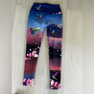 Third Eye Threads nature print leggings with hummingbirds